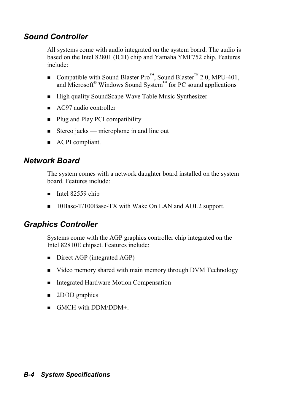Sound controller, Network board, Graphics controller | NEC 2000 User Manual | Page 120 / 137