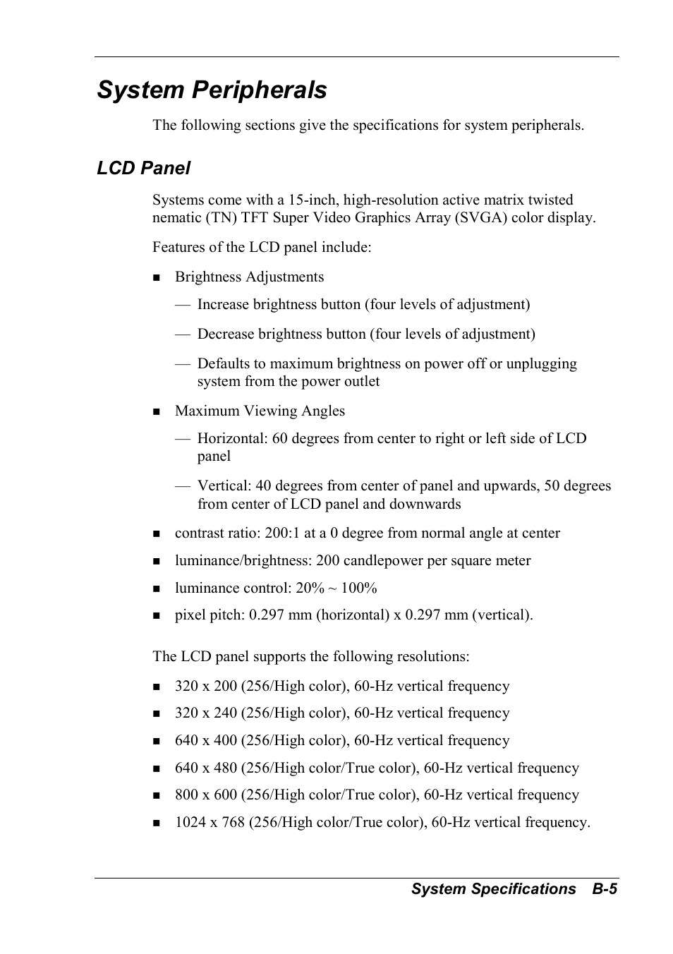 System peripherals, Lcd panel | NEC 2000 User Manual | Page 121 / 137