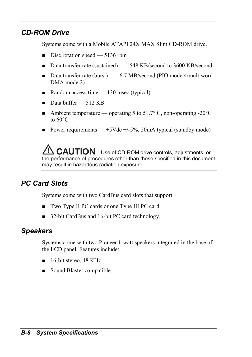 Cd-rom drive, Pc card slots, Speakers | NEC 2000 User Manual | Page 124 / 137