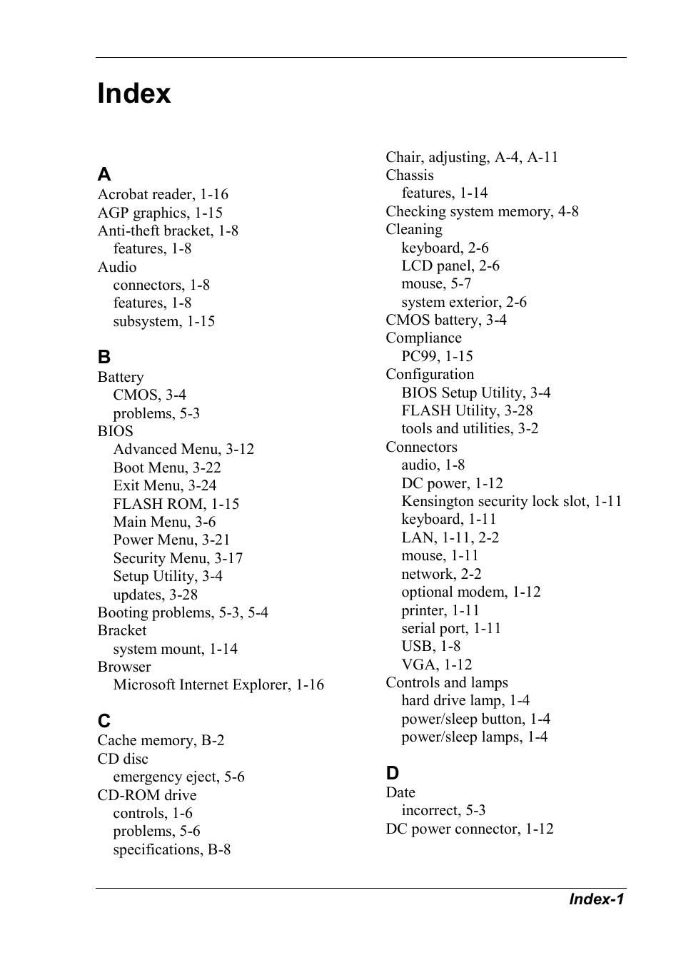 Index | NEC 2000 User Manual | Page 127 / 137