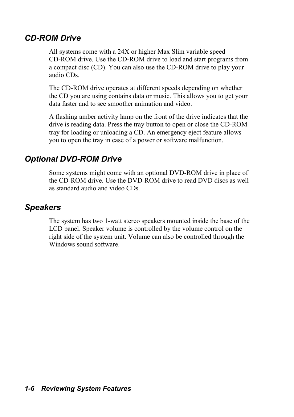 Cd-rom drive, Optional dvd-rom drive, Speakers | NEC 2000 User Manual | Page 16 / 137