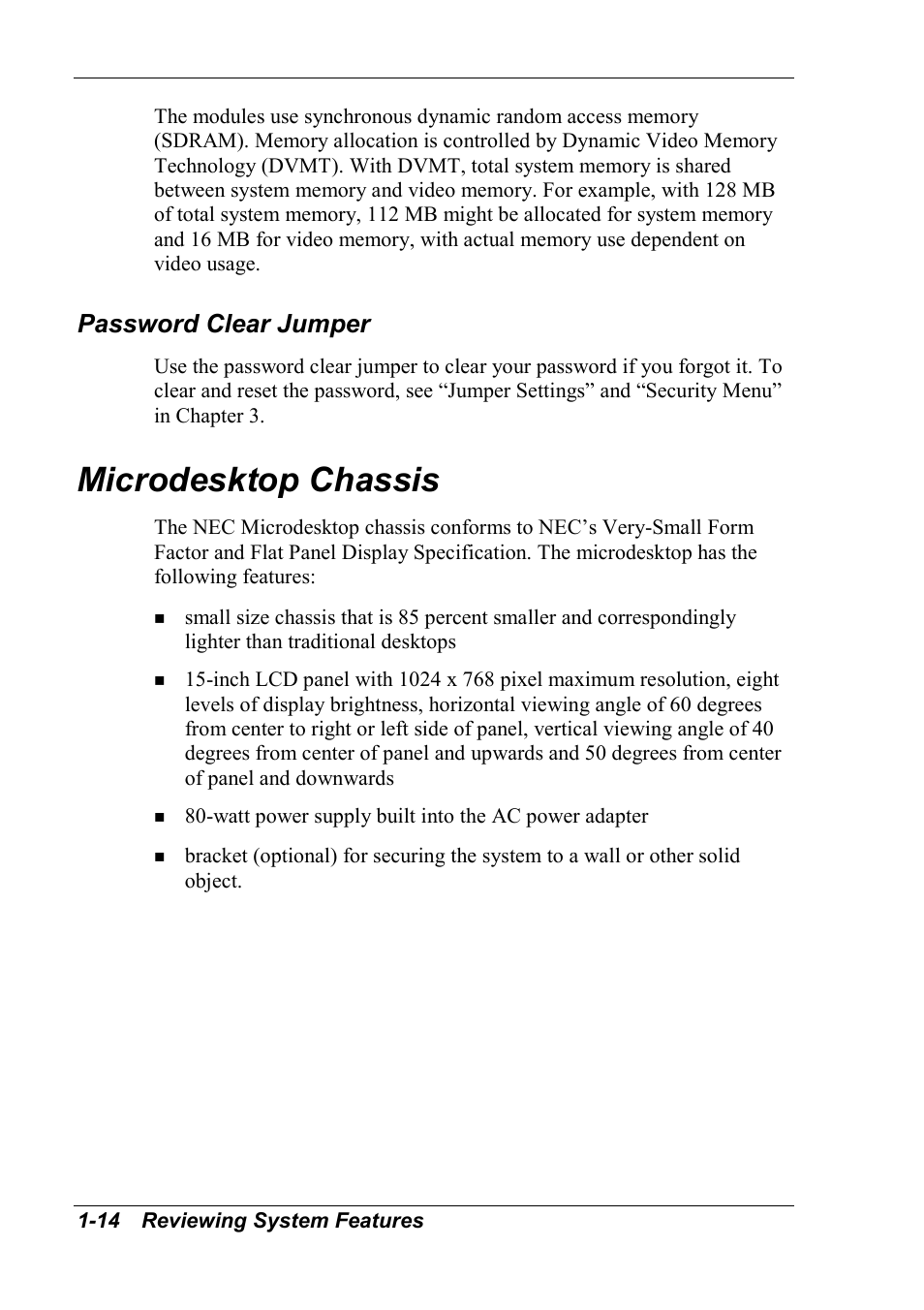 Password clear jumper, Microdesktop chassis | NEC 2000 User Manual | Page 24 / 137