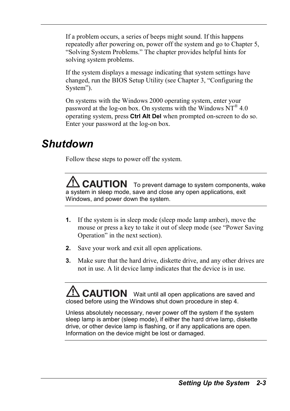 Shutdown | NEC 2000 User Manual | Page 31 / 137
