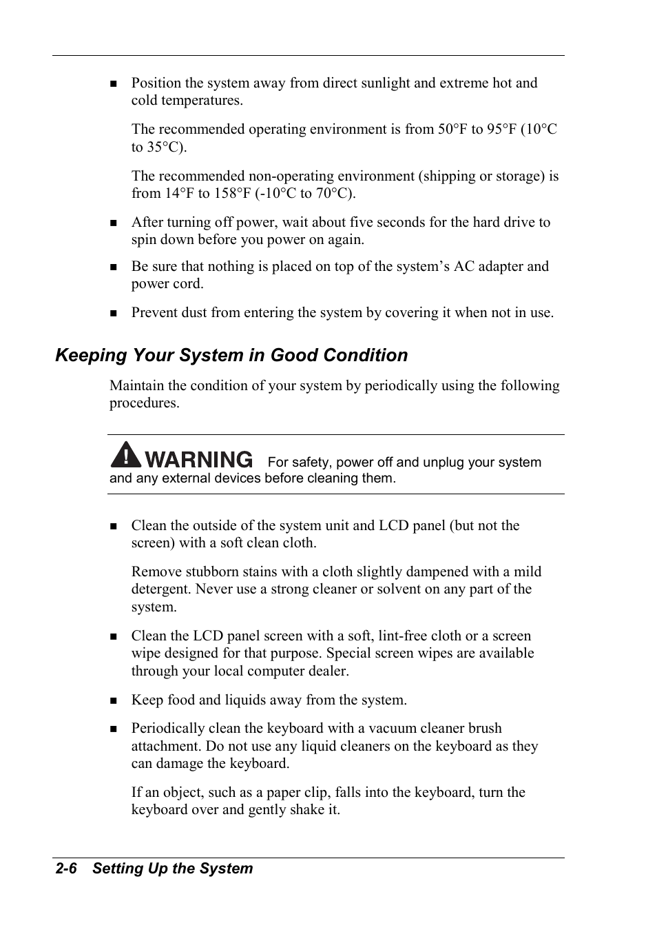 Keeping your system in good condition | NEC 2000 User Manual | Page 34 / 137