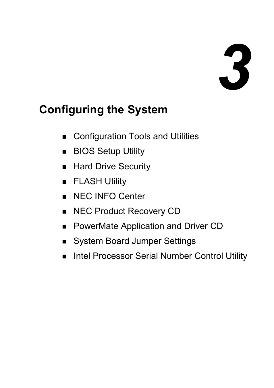 3 configuring the system, Configuring the system | NEC 2000 User Manual | Page 37 / 137