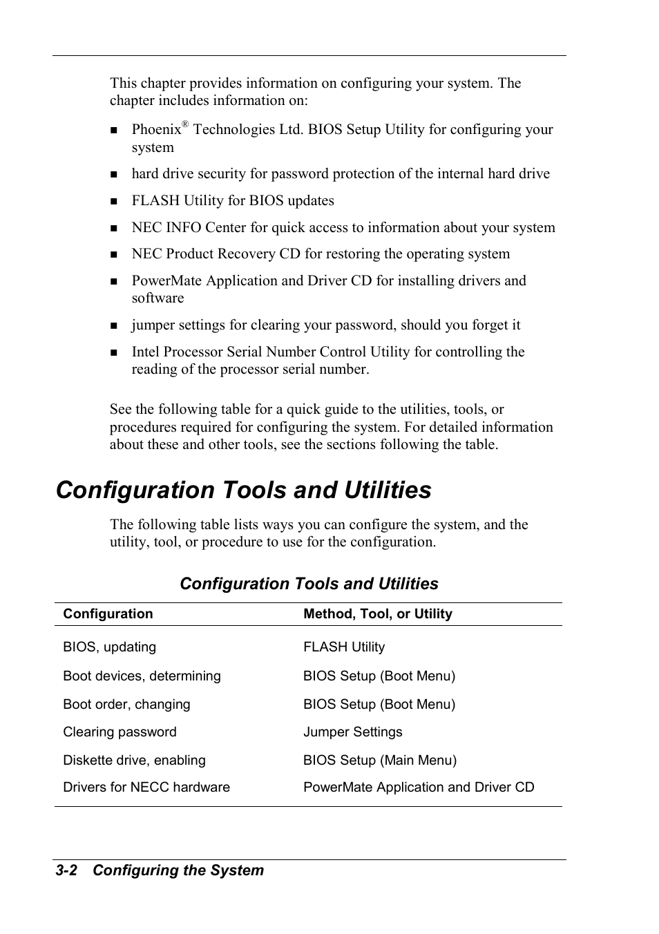 Configuration tools and utilities | NEC 2000 User Manual | Page 38 / 137