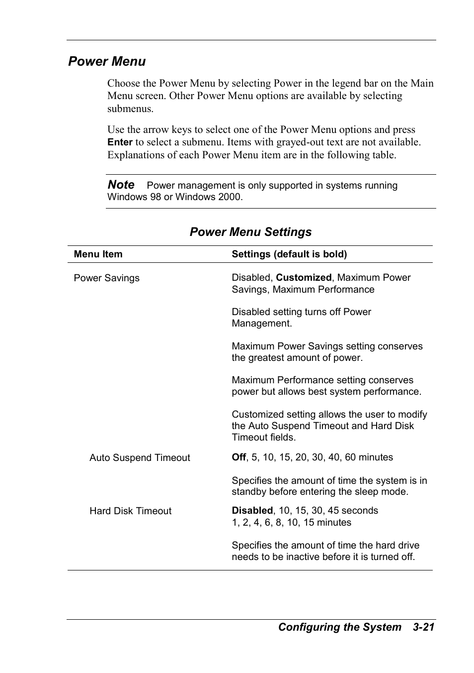 Power menu, Power menu settings | NEC 2000 User Manual | Page 57 / 137