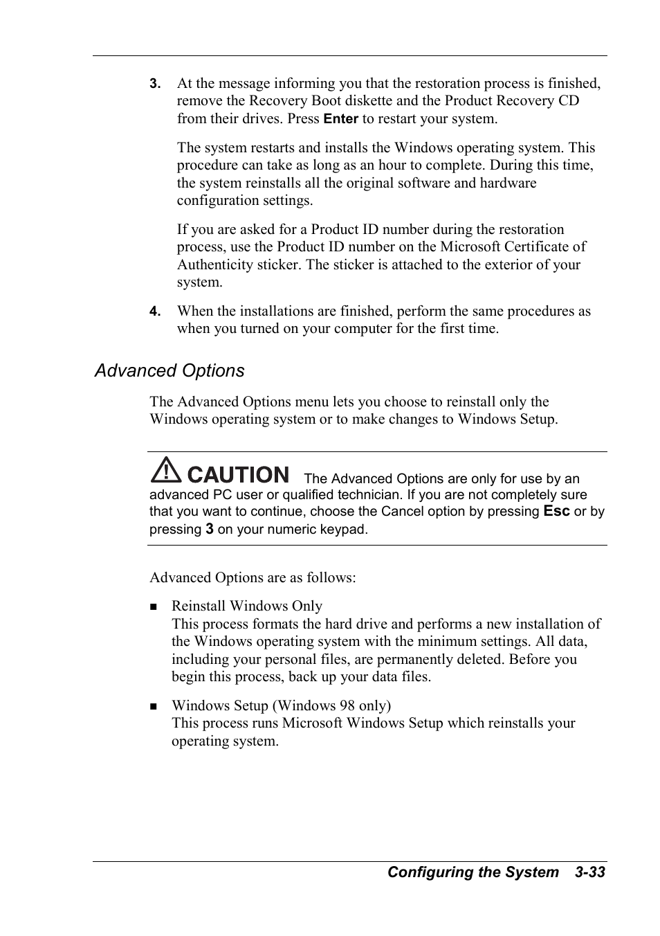 Advanced options | NEC 2000 User Manual | Page 69 / 137