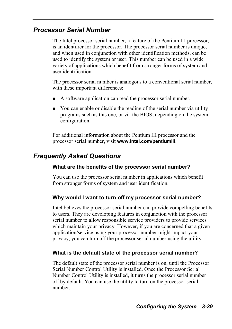 Processor serial number, Frequently asked questions | NEC 2000 User Manual | Page 75 / 137