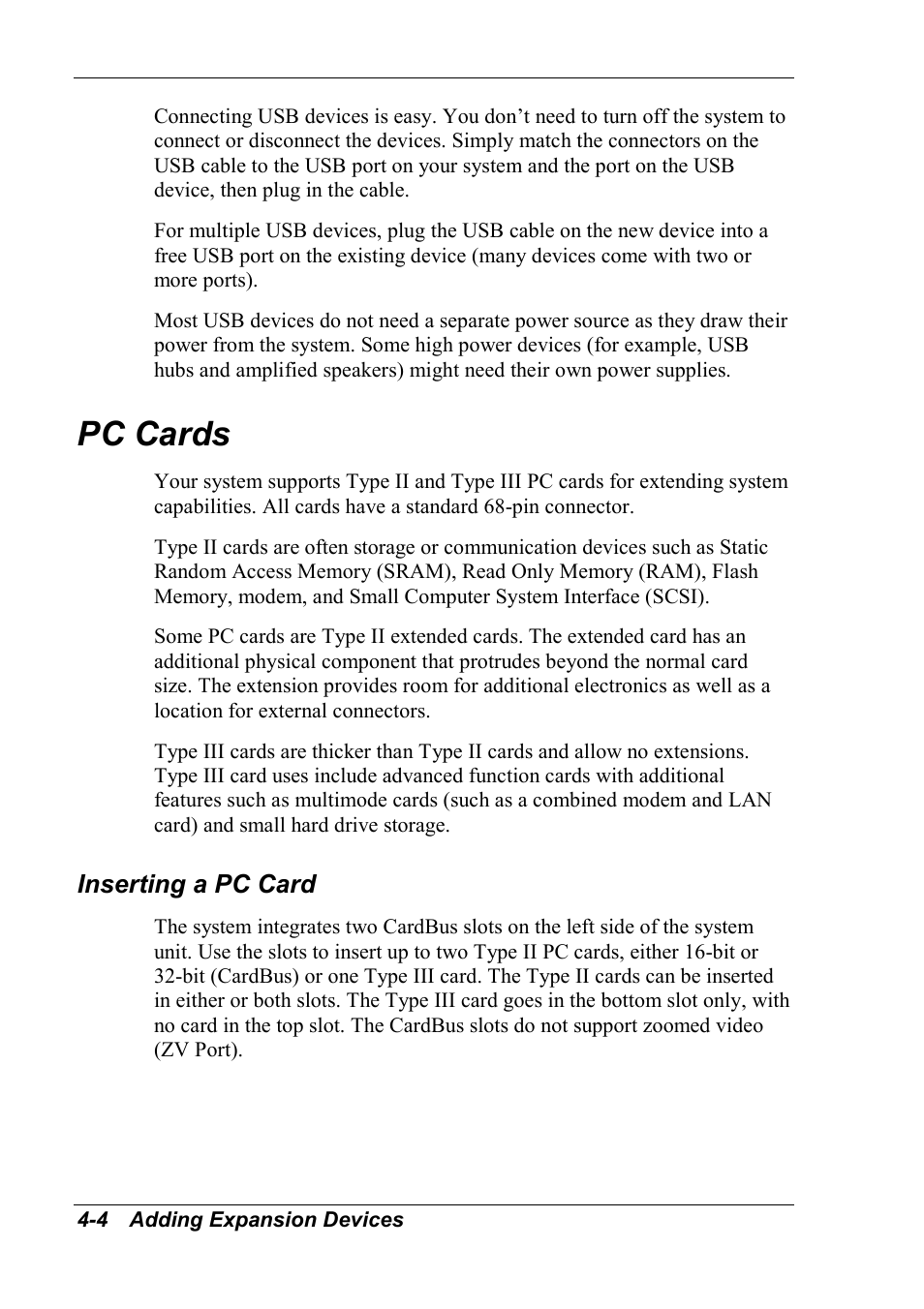 Pc cards, Inserting a pc card | NEC 2000 User Manual | Page 80 / 137