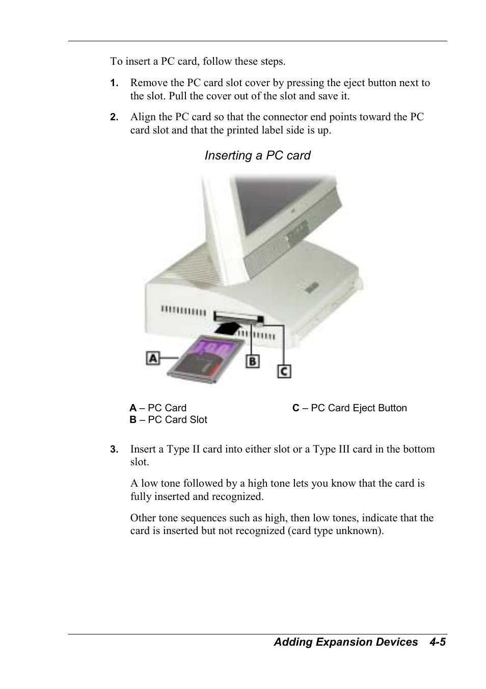 Inserting a pc card | NEC 2000 User Manual | Page 81 / 137