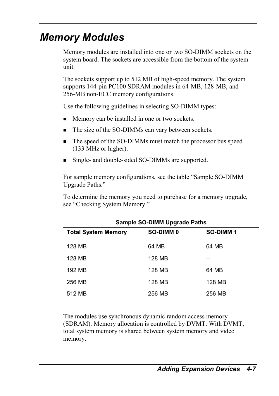 Memory modules | NEC 2000 User Manual | Page 83 / 137