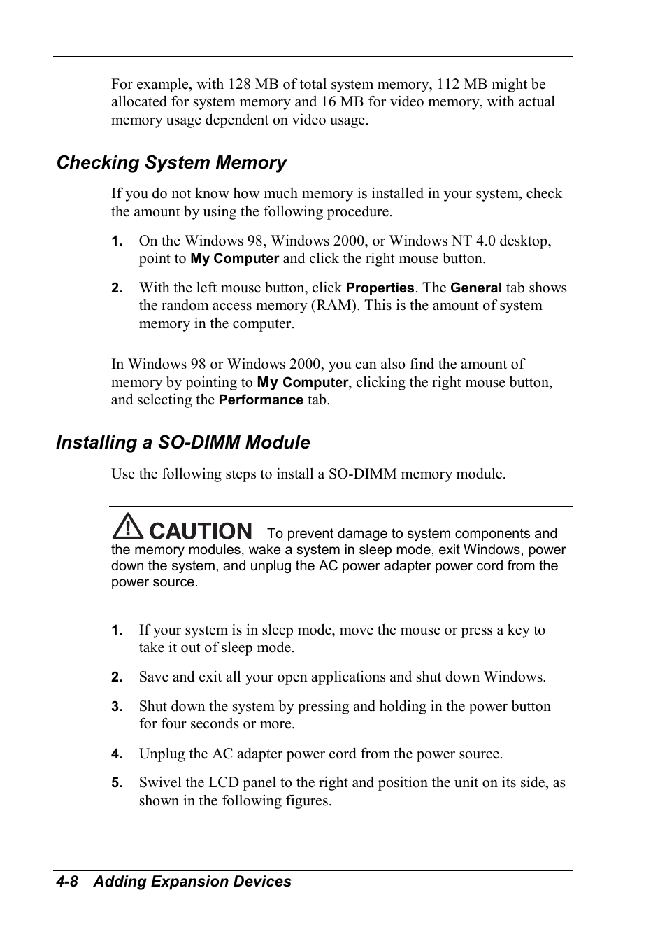 Checking system memory, Installing a so-dimm module | NEC 2000 User Manual | Page 84 / 137