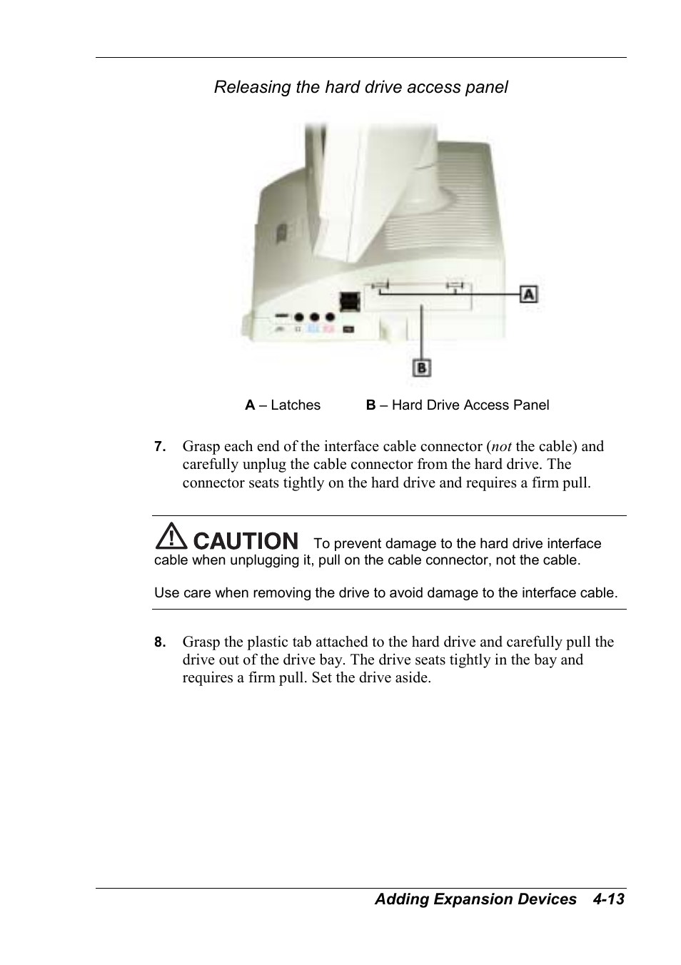 Releasing the hard drive access panel | NEC 2000 User Manual | Page 89 / 137