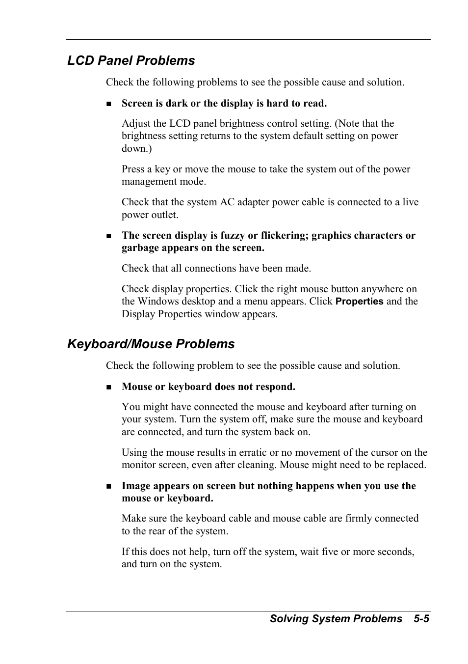 Lcd panel problems, Keyboard/mouse problems | NEC 2000 User Manual | Page 96 / 137