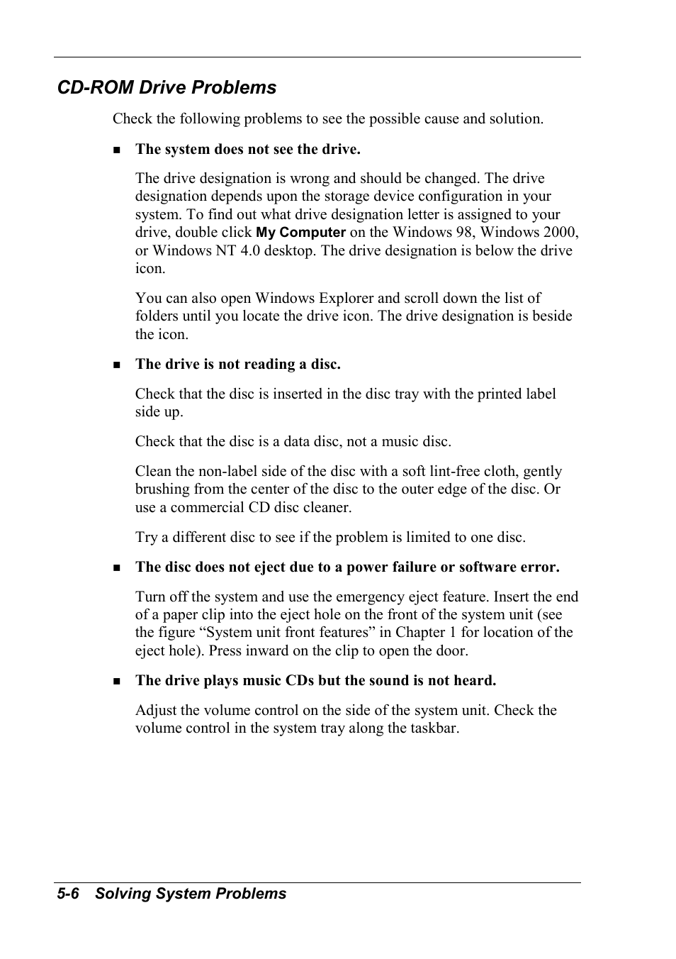 Cd-rom drive problems | NEC 2000 User Manual | Page 97 / 137