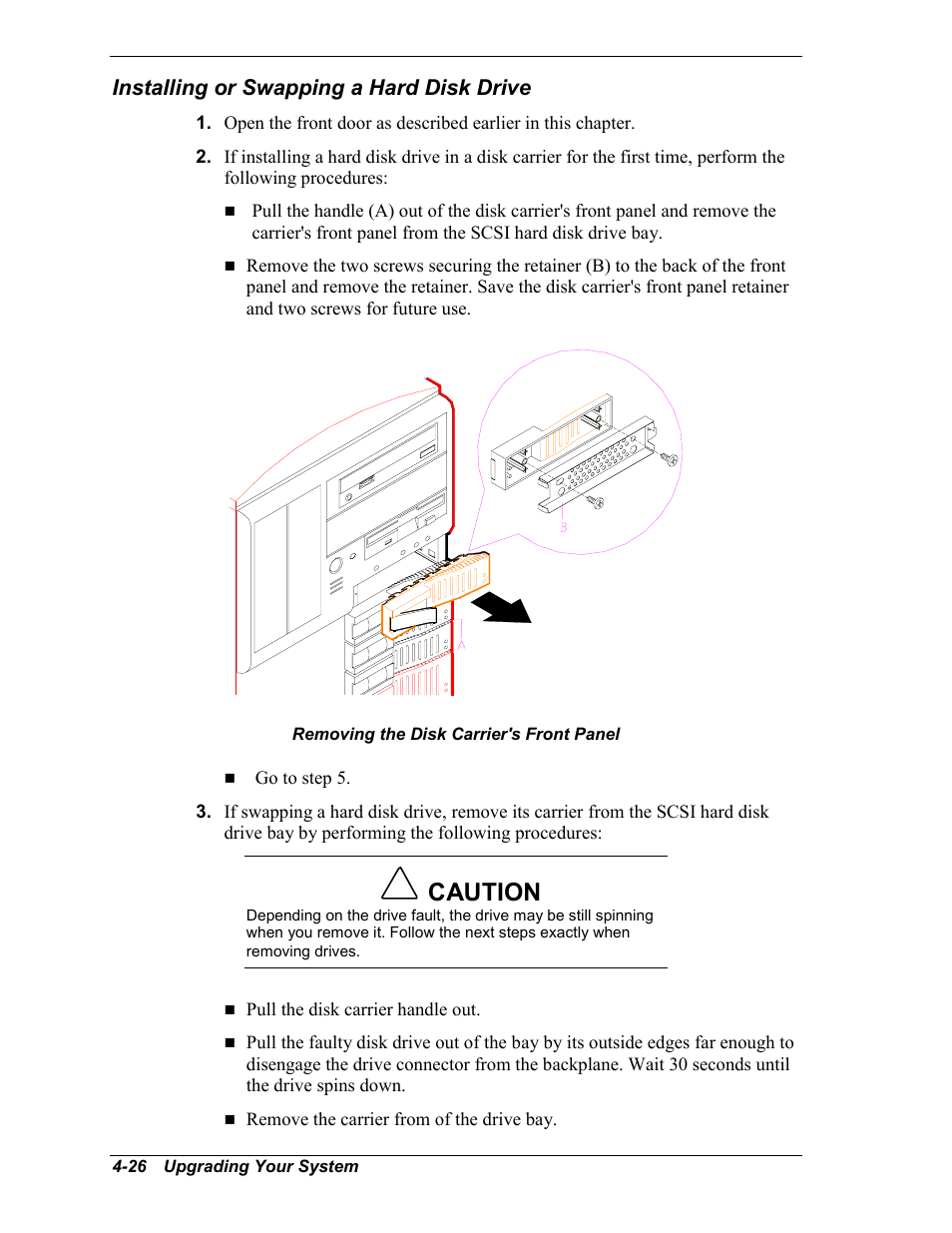 Installing or swapping a hard disk drive, Caution | NEC MC2400 User Manual | Page 108 / 204