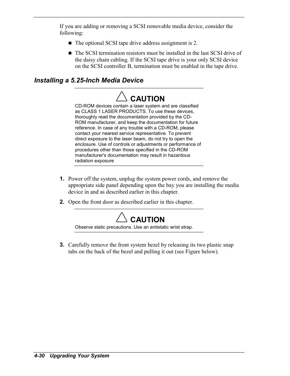 Installing a 5.25-inch media device, Caution | NEC MC2400 User Manual | Page 112 / 204