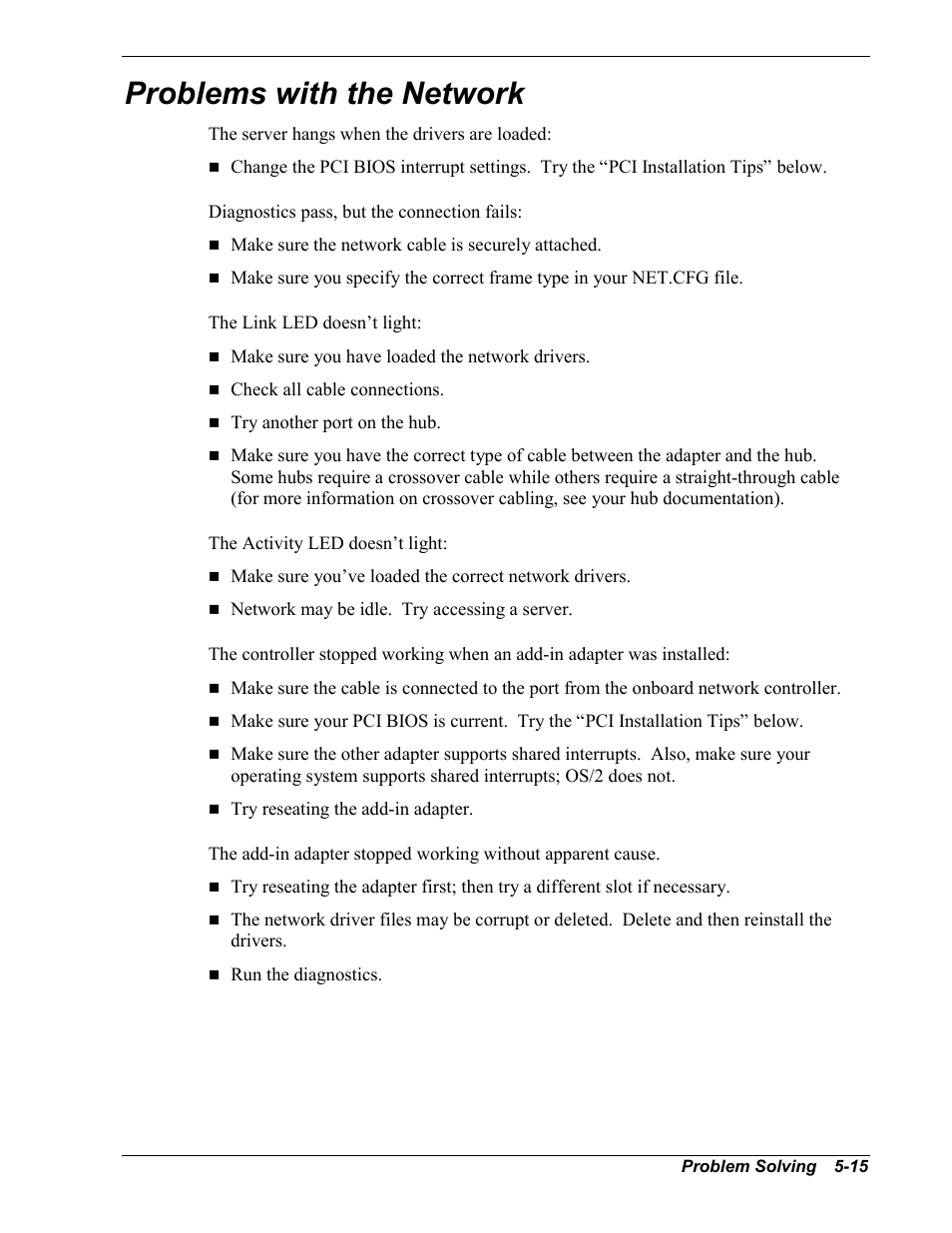 Problems with the network | NEC MC2400 User Manual | Page 135 / 204