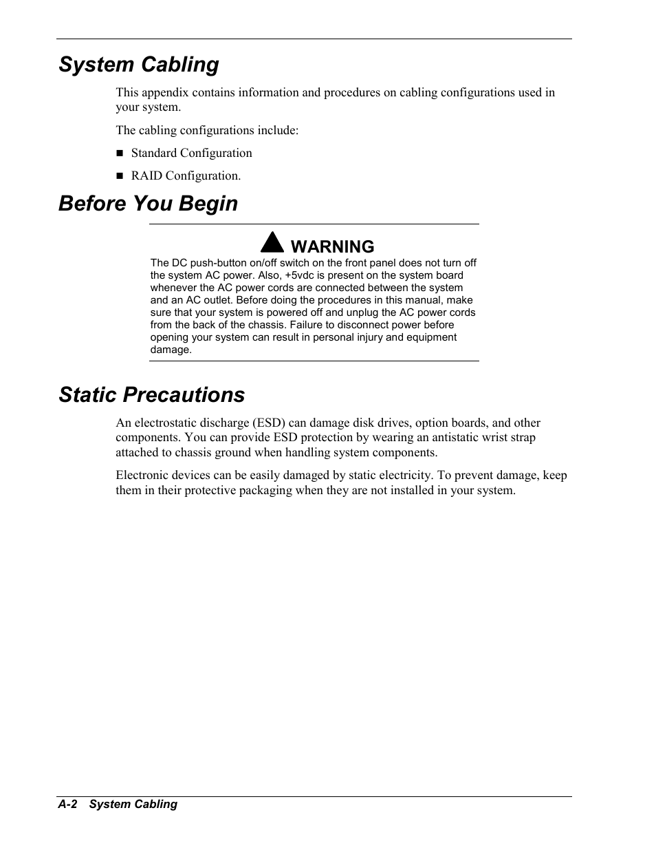 System cabling, Before you begin, Static precautions | Warning | NEC MC2400 User Manual | Page 144 / 204