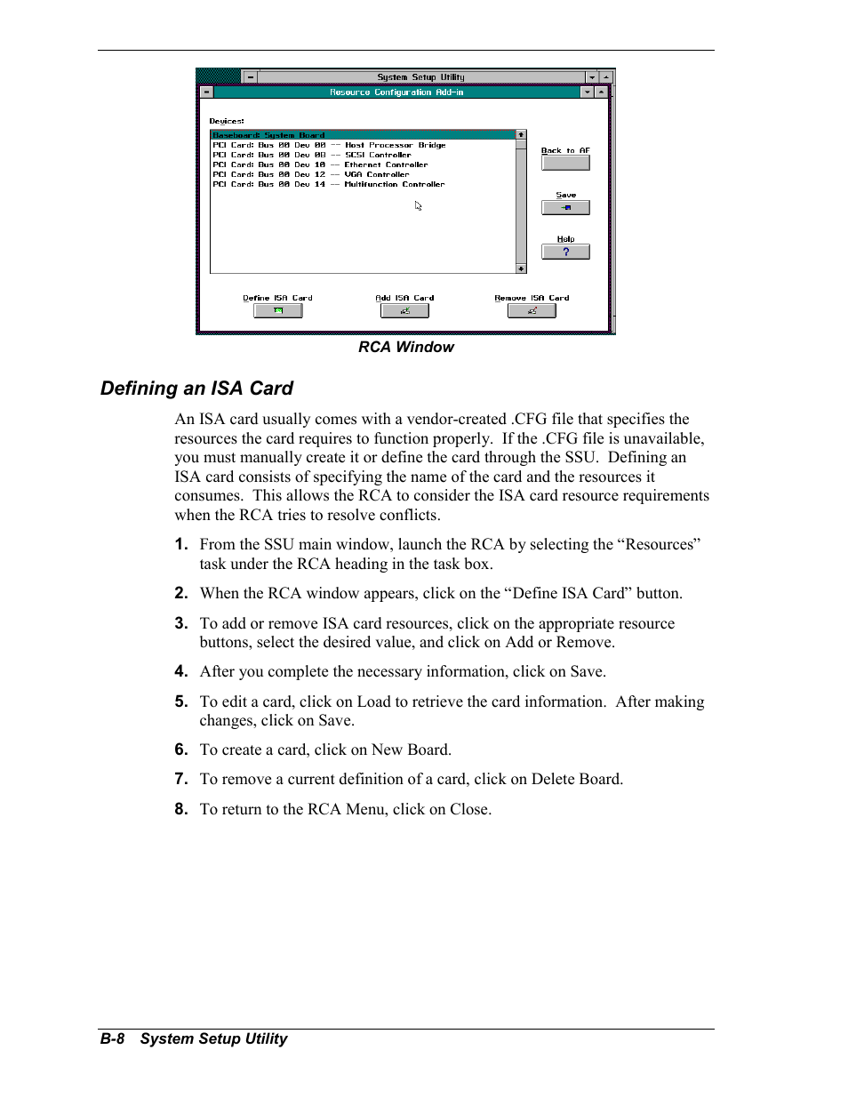 Defining an isa card | NEC MC2400 User Manual | Page 158 / 204