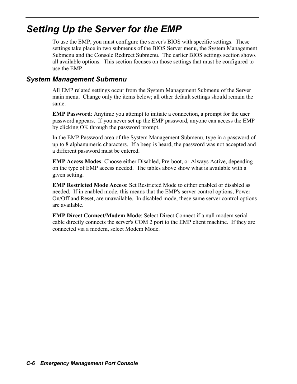 Setting up the server for the emp, System management submenu | NEC MC2400 User Manual | Page 172 / 204