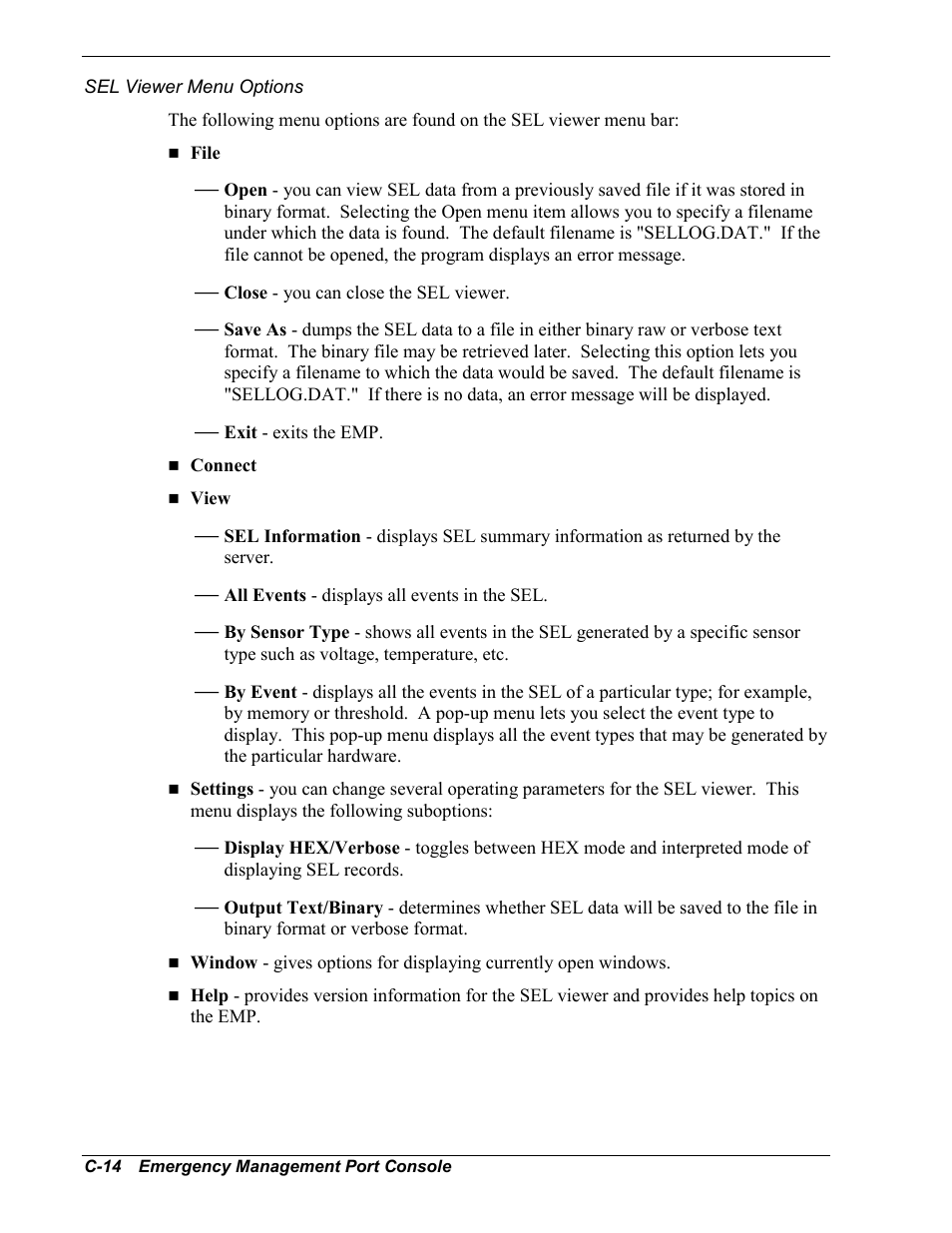Sel viewer menu options | NEC MC2400 User Manual | Page 180 / 204