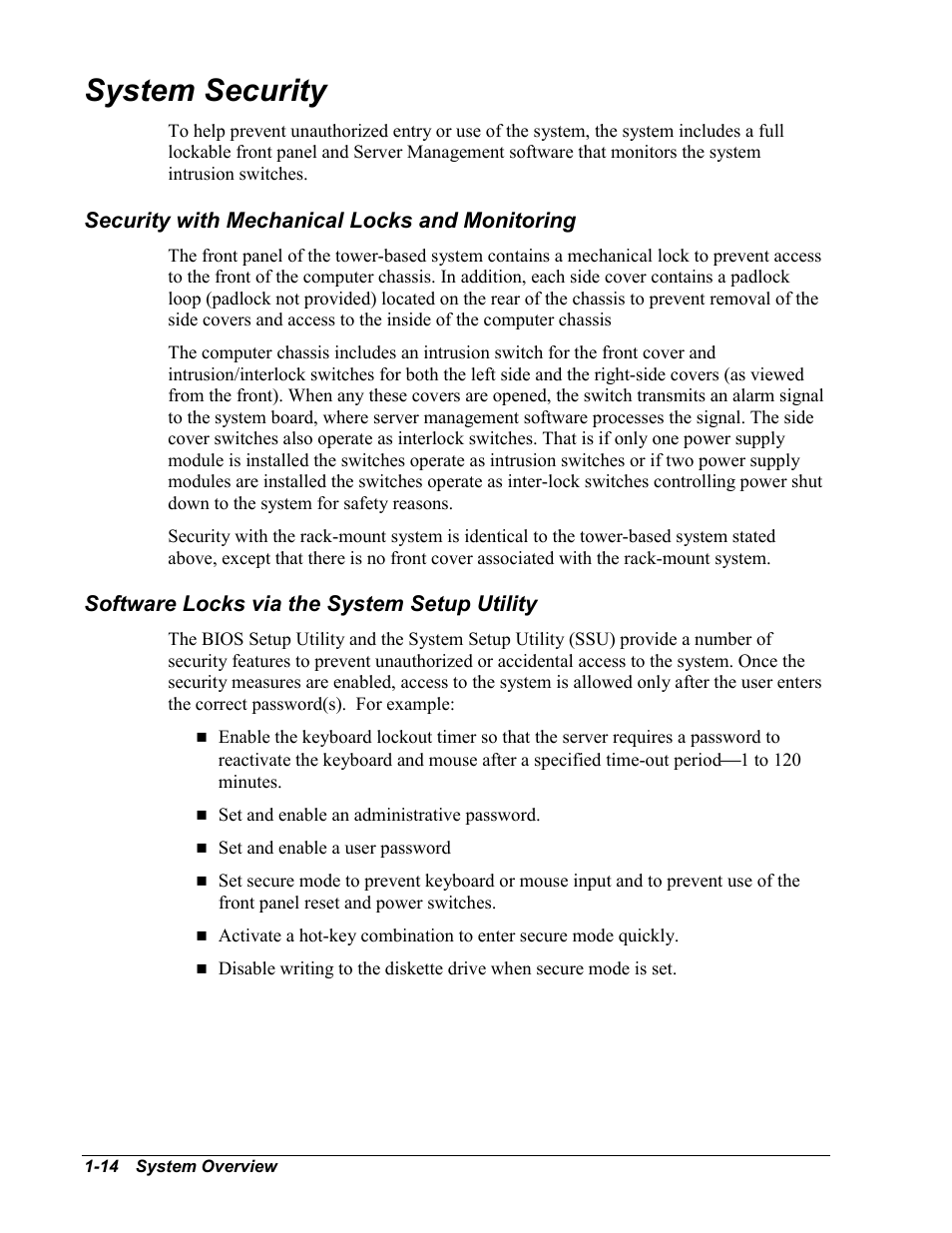 System security, Security with mechanical locks and monitoring, Software locks via the system setup utility | NEC MC2400 User Manual | Page 30 / 204