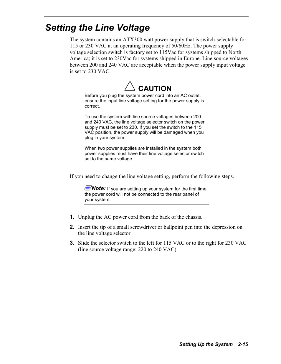 Setting the line voltage, Caution | NEC MC2400 User Manual | Page 47 / 204