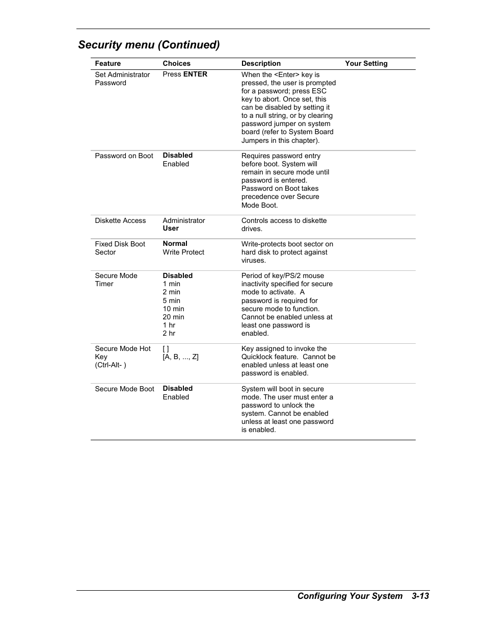 Security menu (continued) | NEC MC2400 User Manual | Page 63 / 204