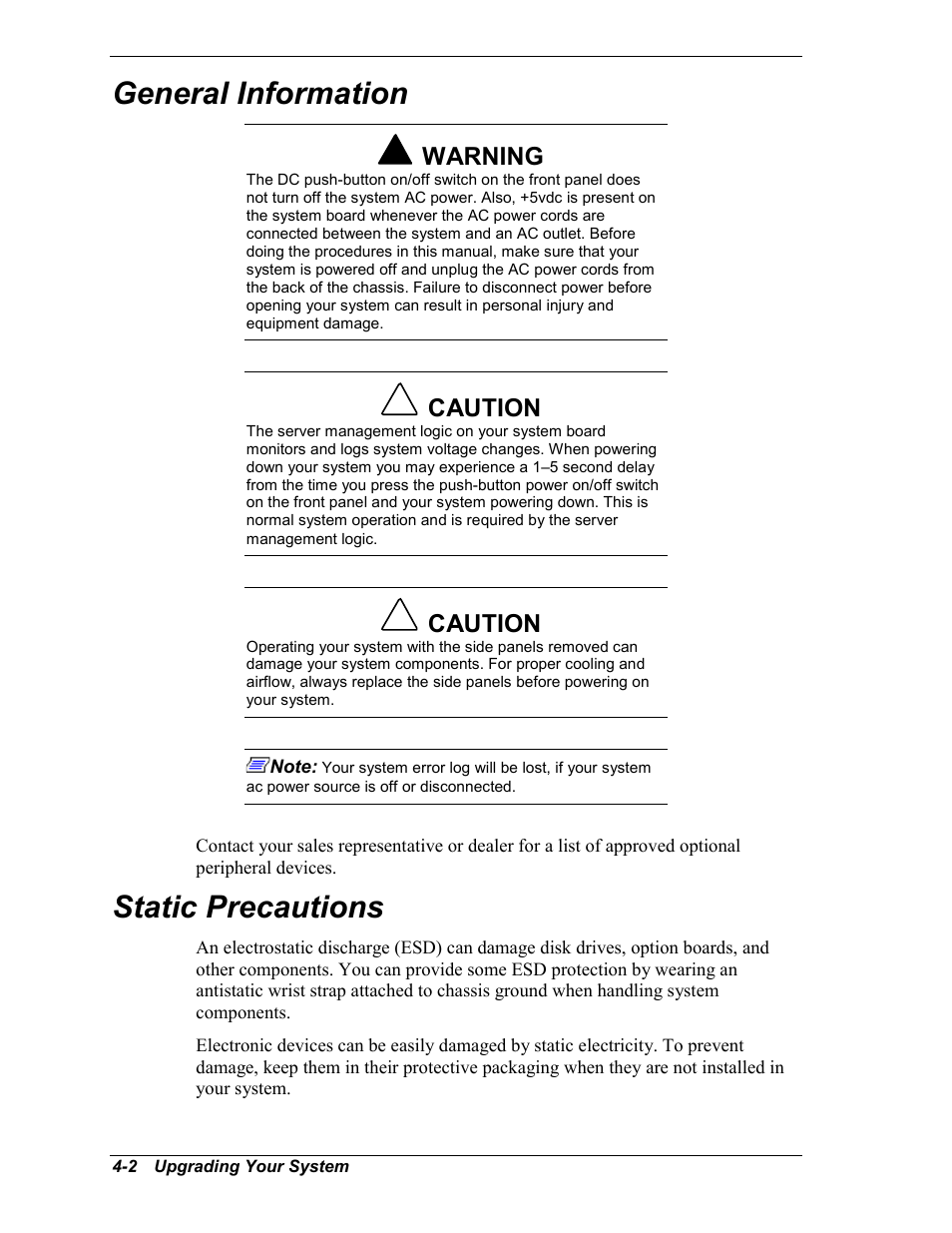 General information, Static precautions | NEC MC2400 User Manual | Page 84 / 204