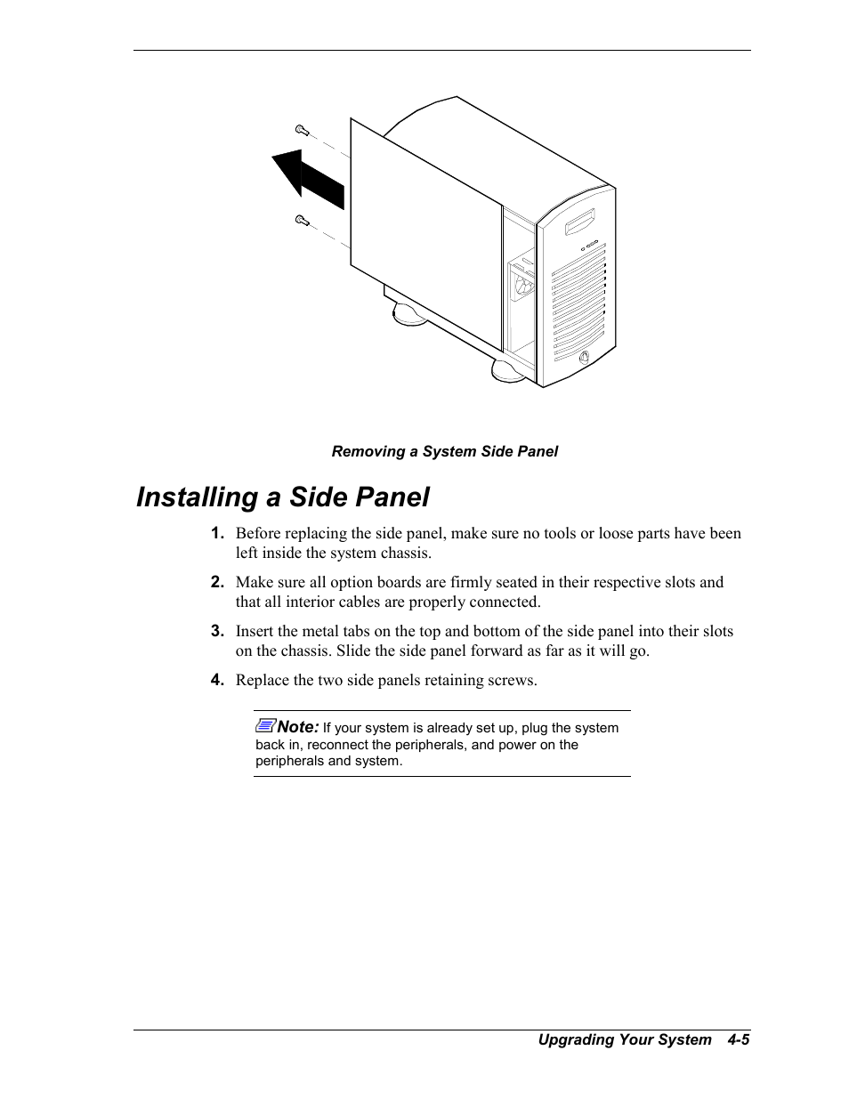 Installing a side panel | NEC MC2400 User Manual | Page 87 / 204
