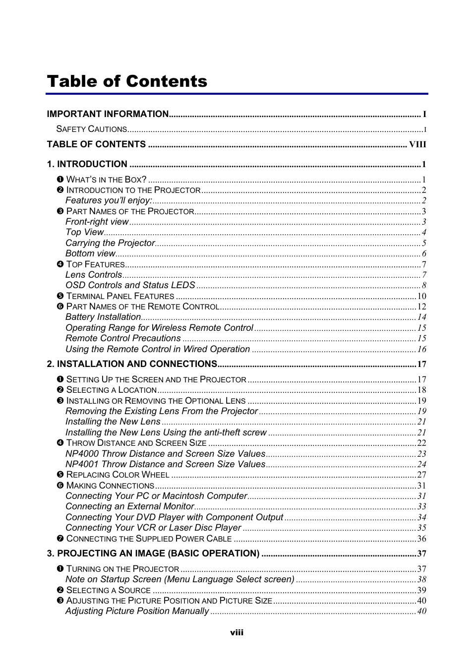 NEC NP4001 User Manual | Page 10 / 151
