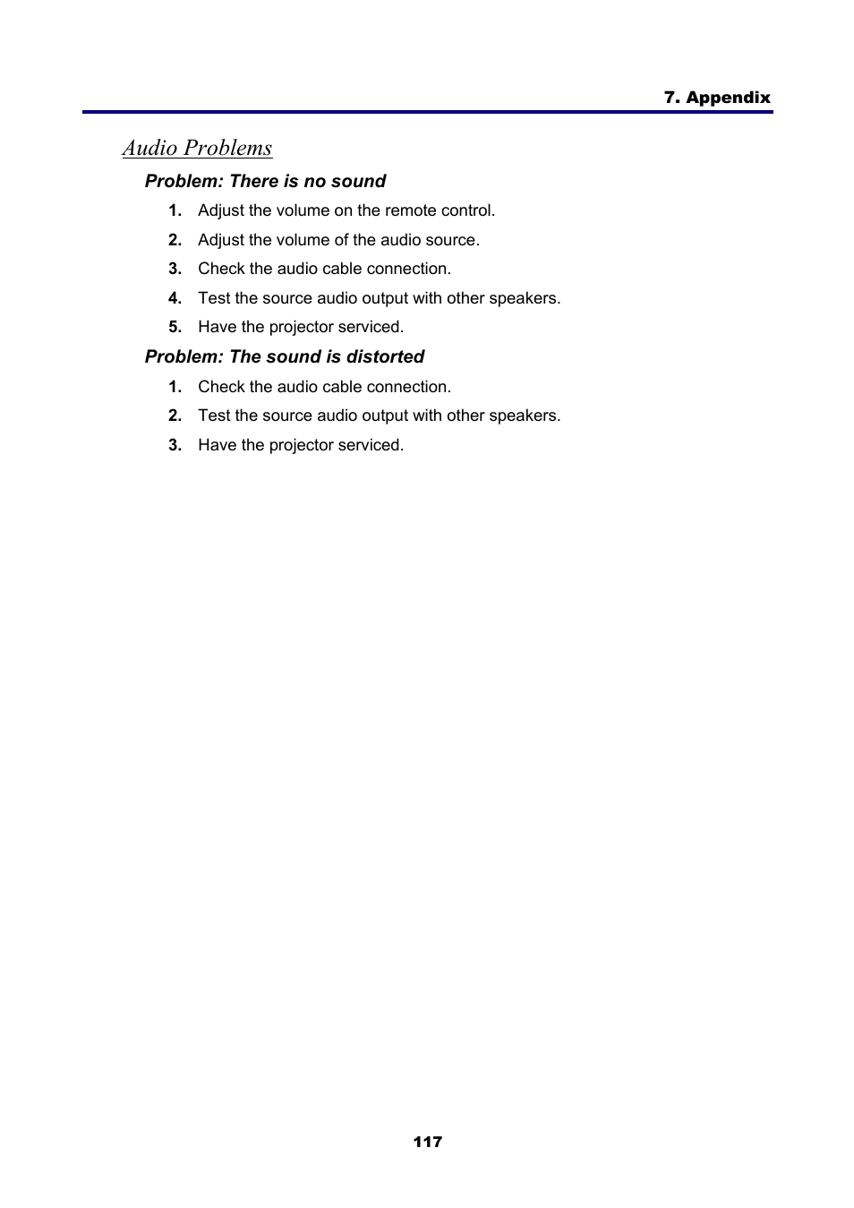 Audio problems | NEC NP4001 User Manual | Page 129 / 151