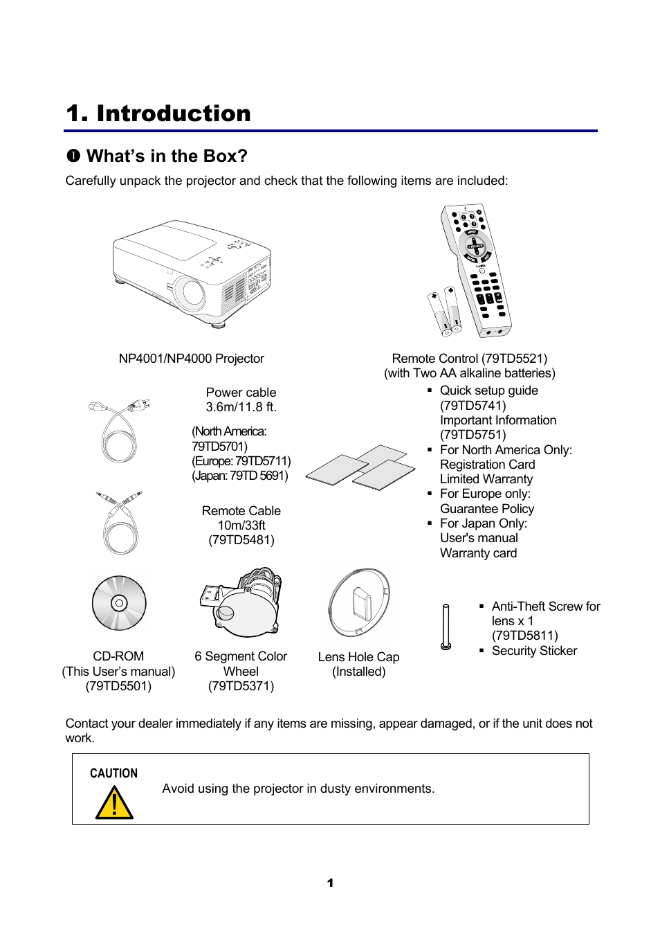 Introduction, 1) what’s in the box, S in the | Nwhat’s in the box | NEC NP4001 User Manual | Page 13 / 151