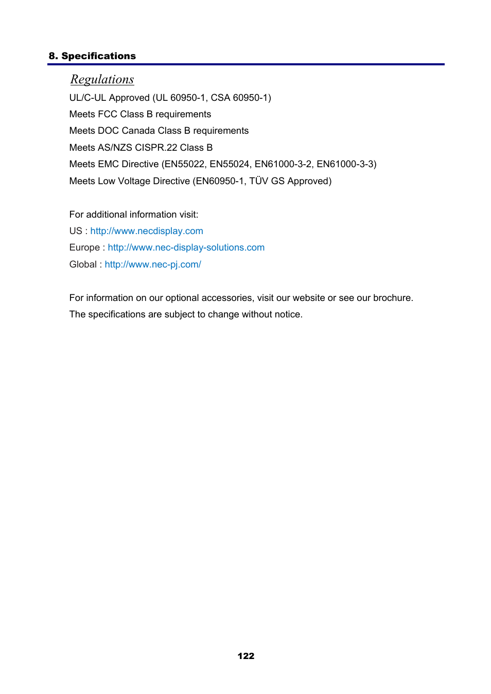 Regulations | NEC NP4001 User Manual | Page 134 / 151
