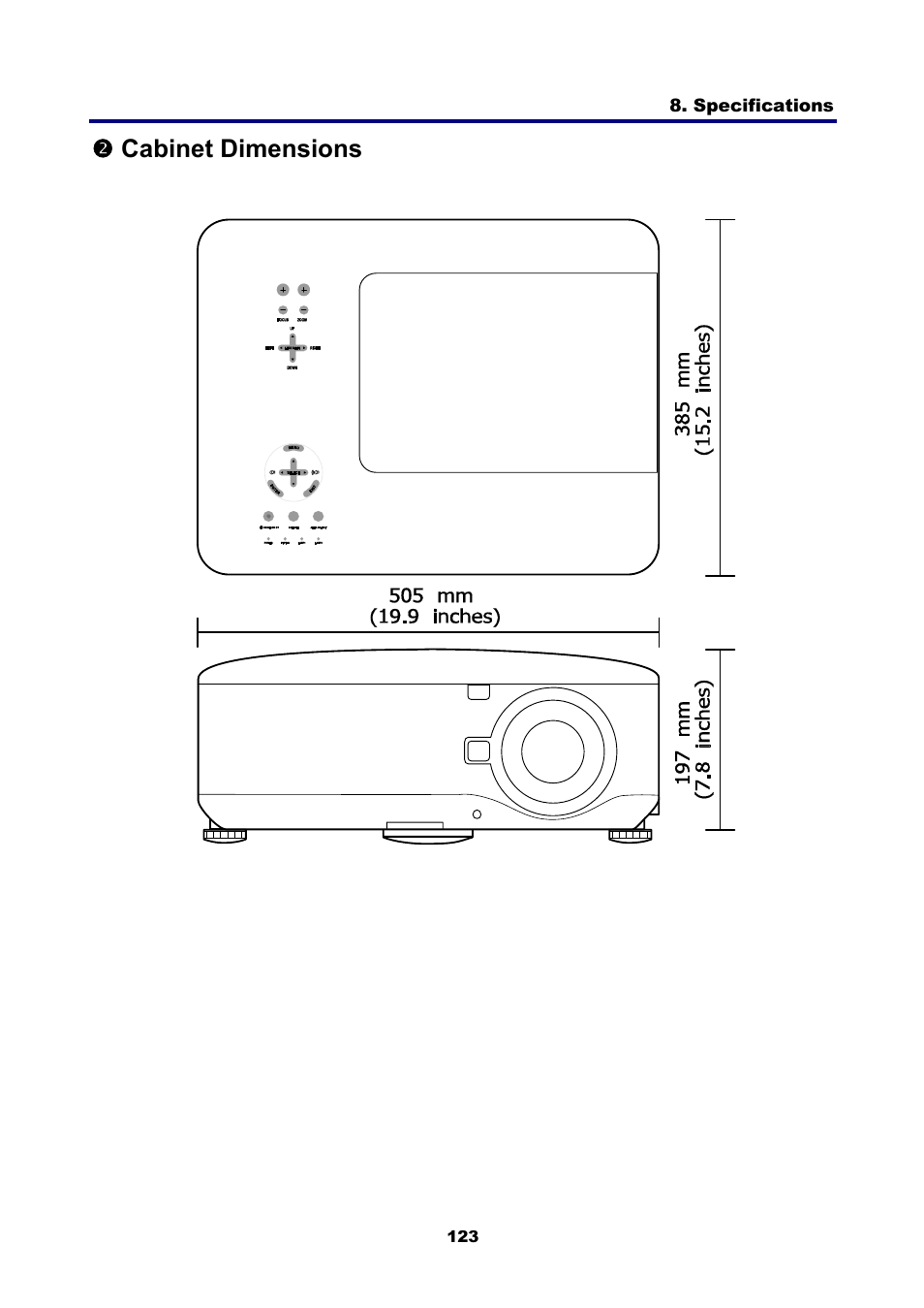 2) cabinet dimensions, Abinet, Imensions | Ocabinet dimensions | NEC NP4001 User Manual | Page 135 / 151