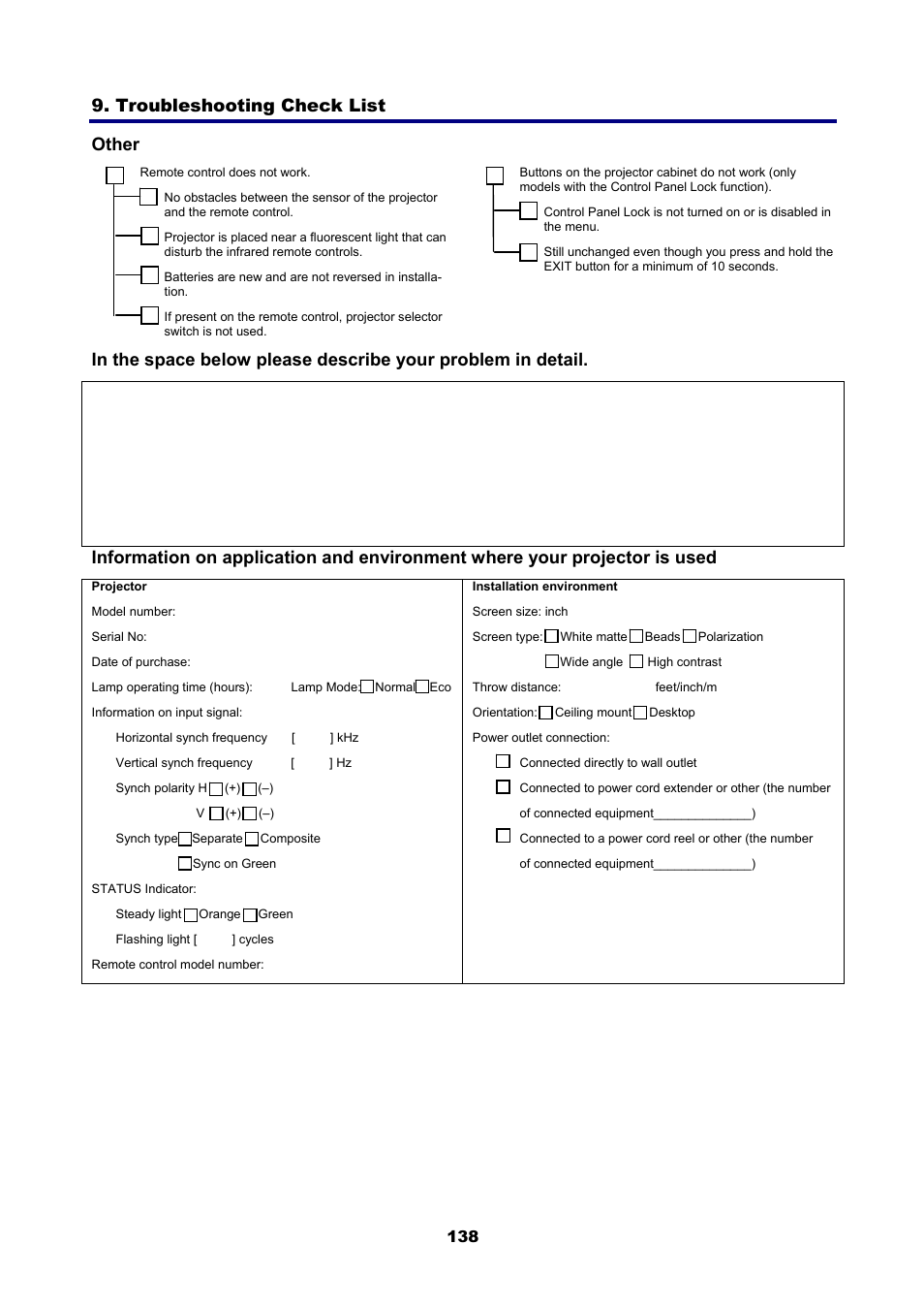 Troubleshooting check list, Other | NEC NP4001 User Manual | Page 150 / 151