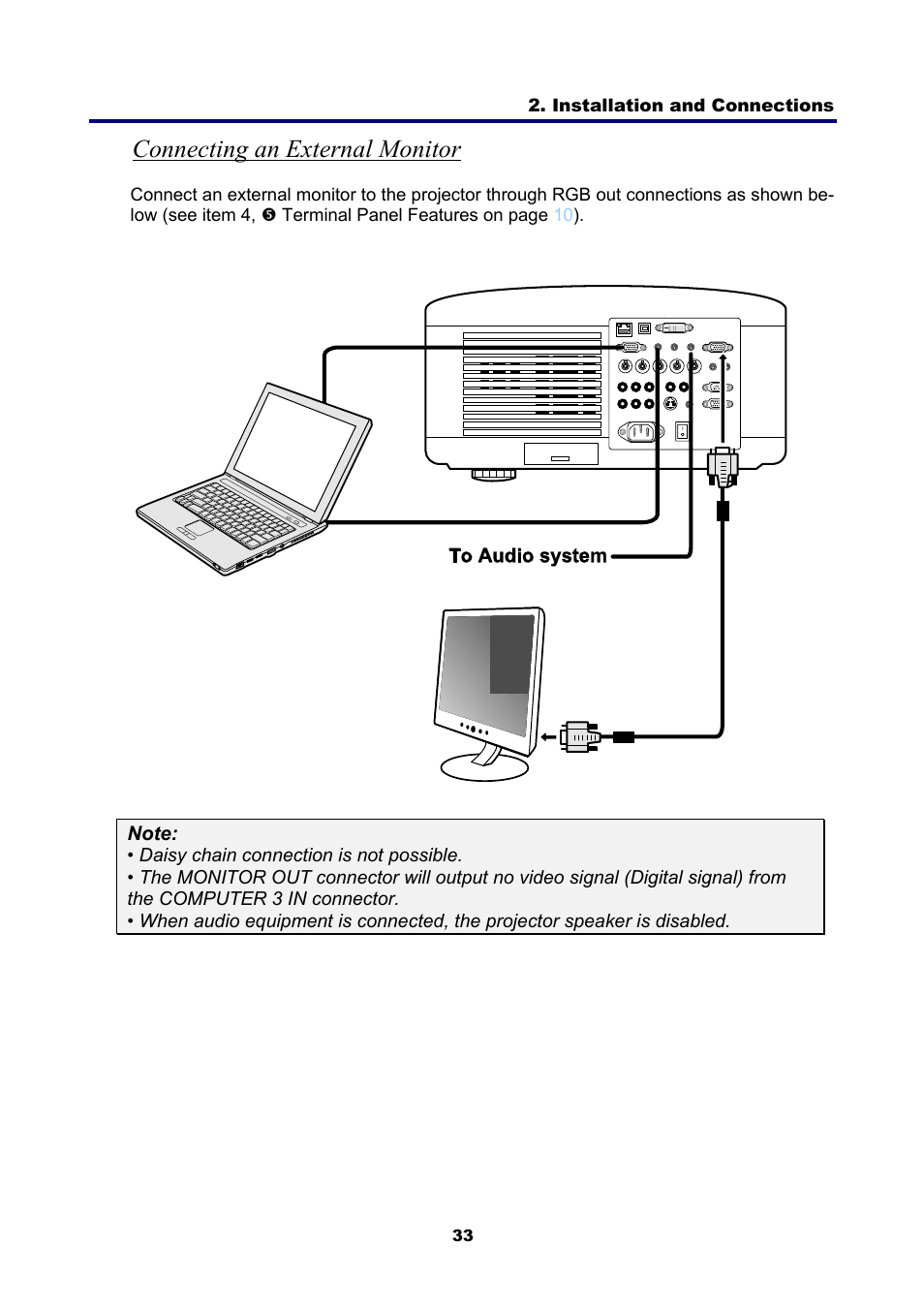 Connecting an external monitor | NEC NP4001 User Manual | Page 45 / 151