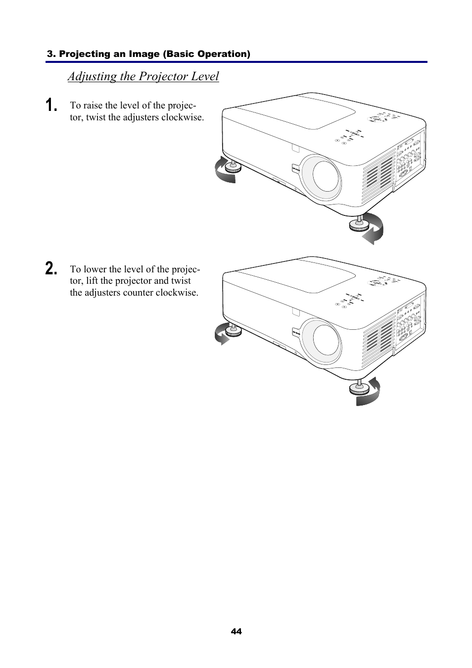 Adjusting the projector level | NEC NP4001 User Manual | Page 56 / 151