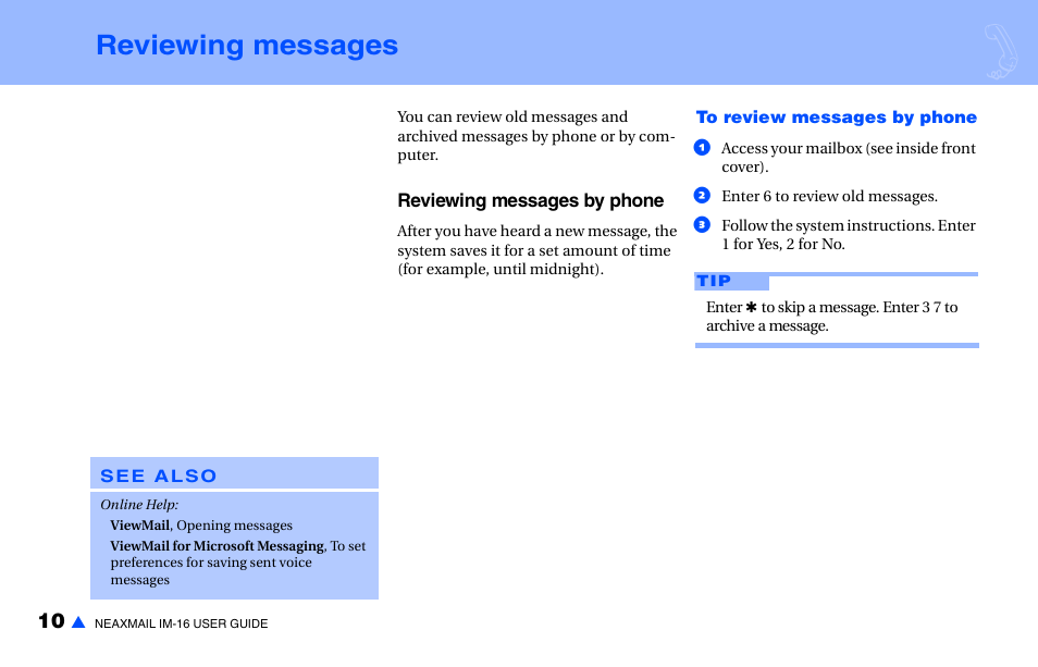 Reviewing messages | NEC NEAXMAIL IM-16 User Manual | Page 16 / 86