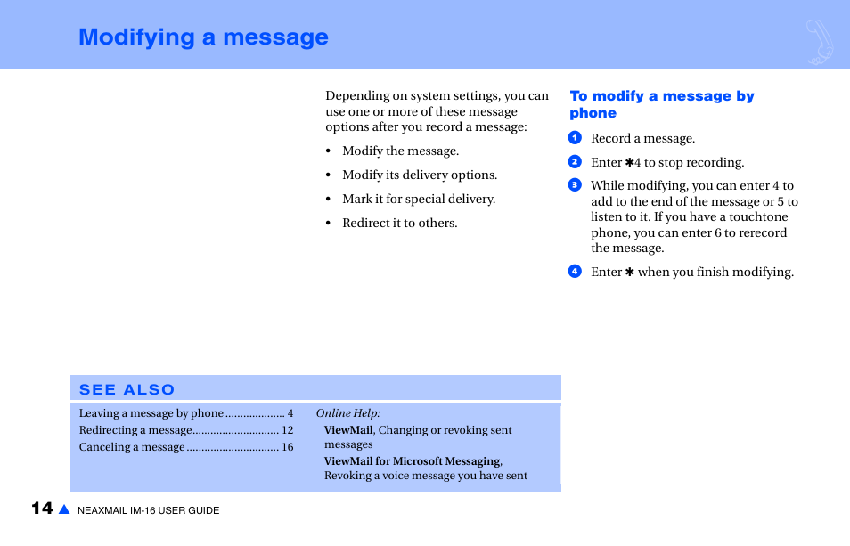 Modifying a message | NEC NEAXMAIL IM-16 User Manual | Page 20 / 86