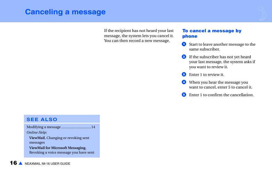 Canceling a message | NEC NEAXMAIL IM-16 User Manual | Page 22 / 86