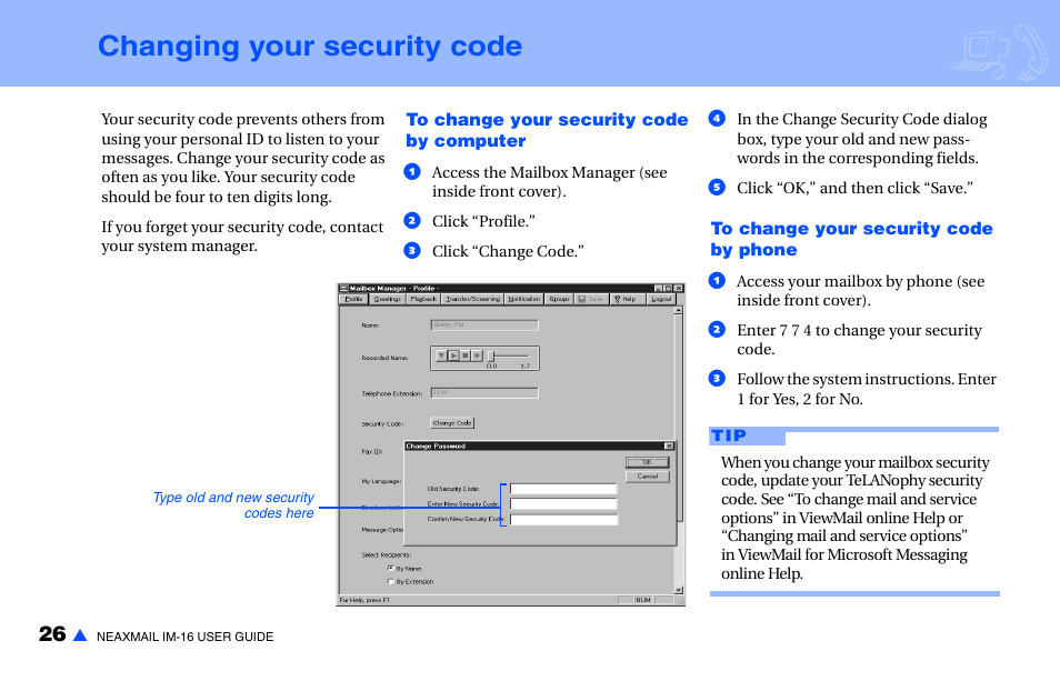 Changing your security code | NEC NEAXMAIL IM-16 User Manual | Page 32 / 86