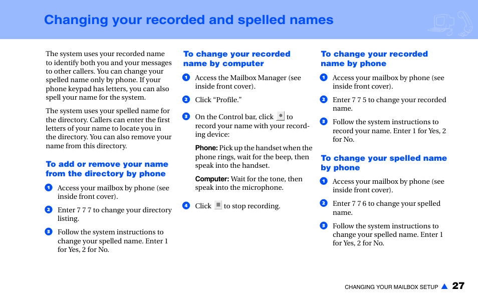 Changing your recorded and spelled names | NEC NEAXMAIL IM-16 User Manual | Page 33 / 86