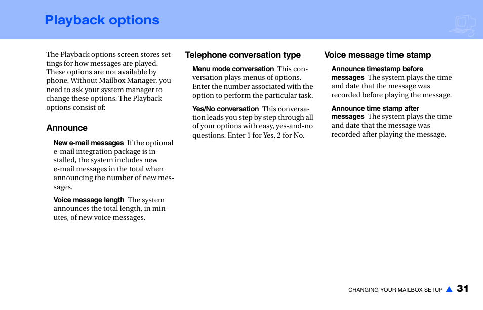 Playback options | NEC NEAXMAIL IM-16 User Manual | Page 37 / 86