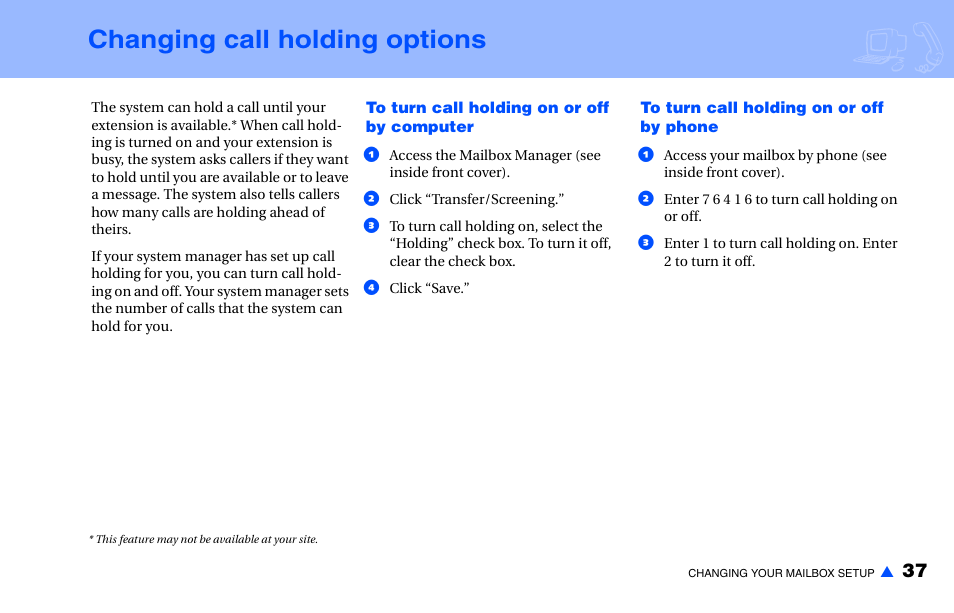 Changing call holding options | NEC NEAXMAIL IM-16 User Manual | Page 43 / 86