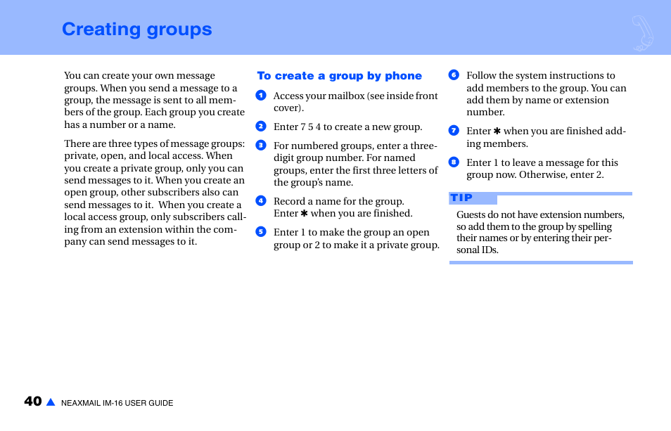 Creating groups | NEC NEAXMAIL IM-16 User Manual | Page 46 / 86