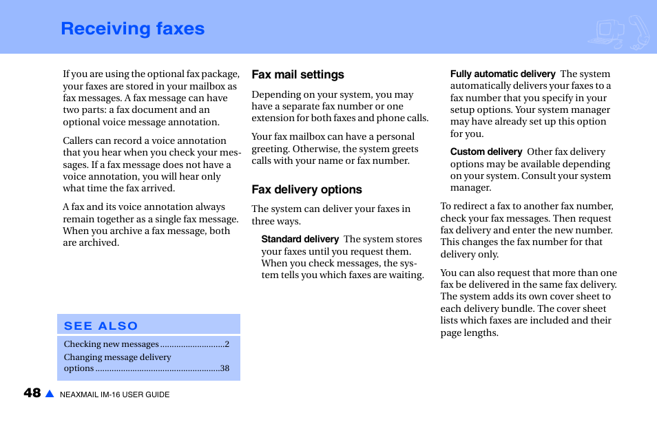 Receiving faxes | NEC NEAXMAIL IM-16 User Manual | Page 54 / 86