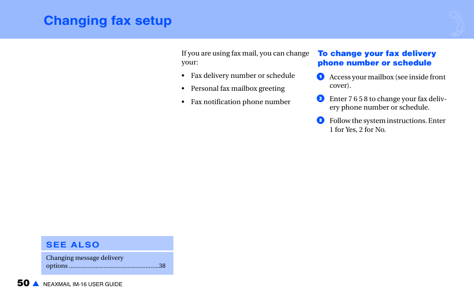 Changing fax setup | NEC NEAXMAIL IM-16 User Manual | Page 56 / 86